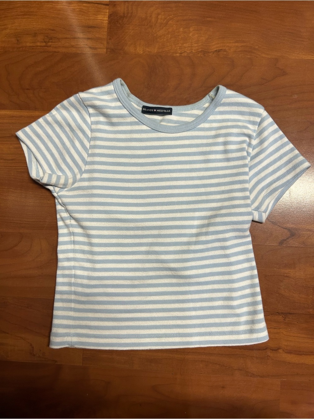 Brandy Melville Light Blue & White Striped Baby Tee